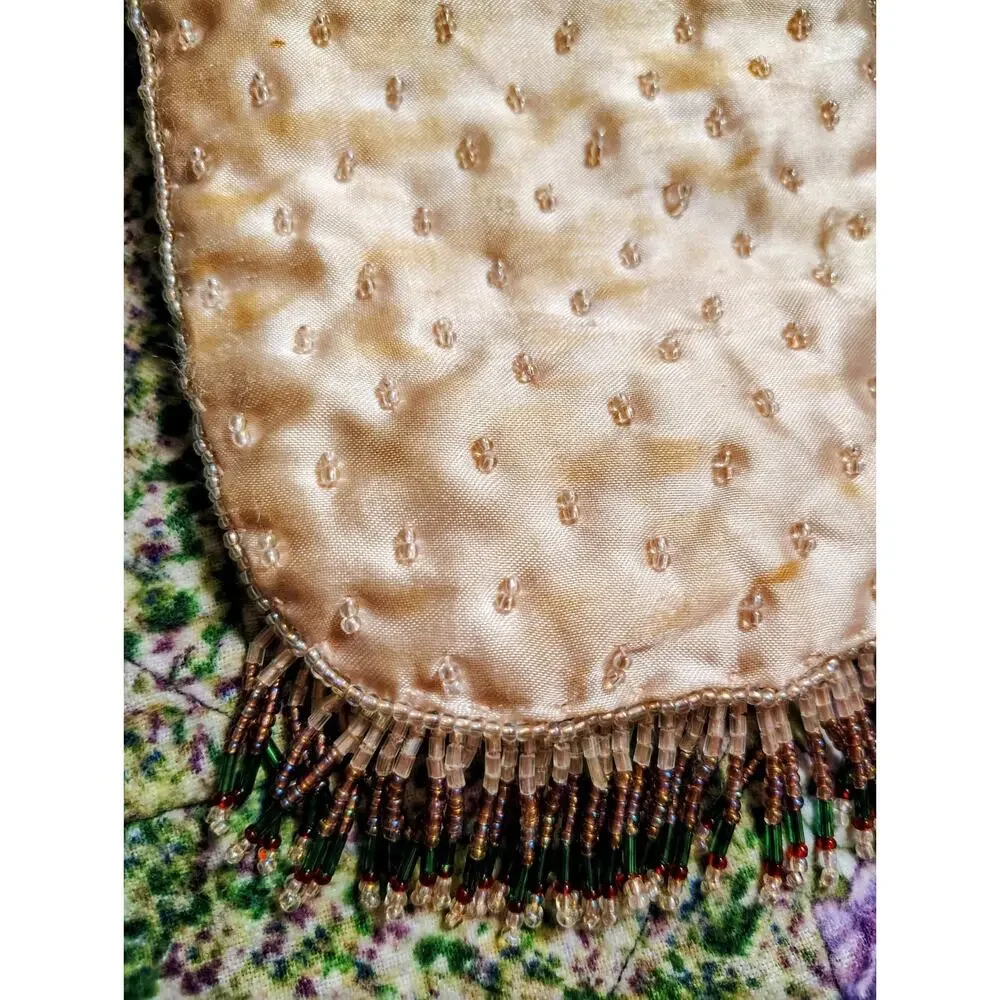 Vintage Jeweled Beaded Silk Floral Purse, Small